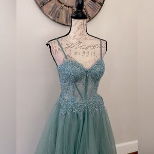 Sparkly tulle poofy a line corset prom dress or ball gown